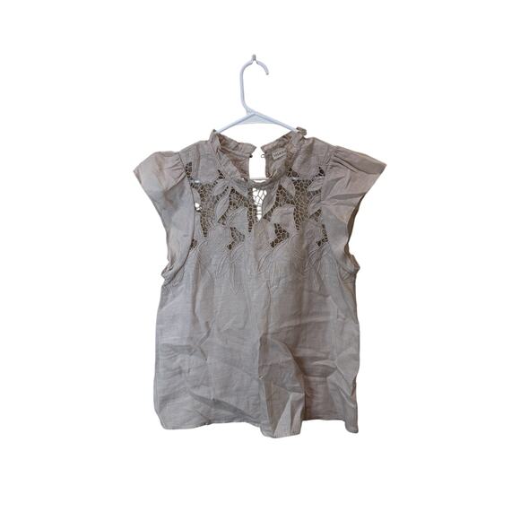 Ulla Johnson Sz 6 Aimee Linen Flutter Sleeve Eyelet Top Beige Blouse GREAT - Picture 1 of 6